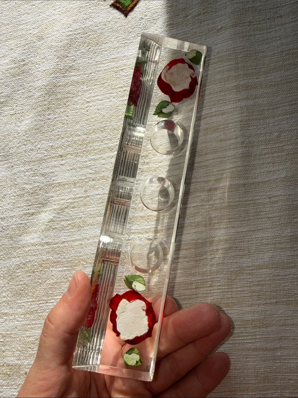 Vintage 70’s Clear plastic Flower ring holder Holder Tray with Red Rose Accents